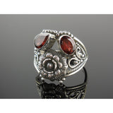 Garnet Sterling Silver Flower Ring - Size 8.30