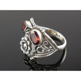 Garnet Sterling Silver Flower Ring - Size 8.30