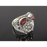 Garnet Sterling Silver Flower Ring - Size 8.30