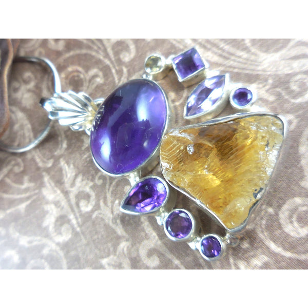 Amethyst & Citrine (rough) .925 Sterling Silver Pendant/Necklace