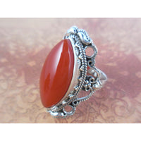 Carnelian Cabochon .925 Sterling Silver Ring - Size 8.5