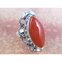 Carnelian Cabochon .925 Sterling Silver Ring - Size 8.5