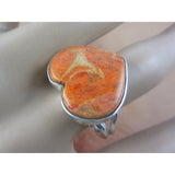Italian Coral .925 Sterling Silver Heart Ring - Size 9.25