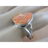 Italian Coral .925 Sterling Silver Heart Ring - Size 9.25