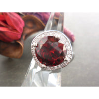 Garnet-Colored CZ & .925 Sterling Silver Coctail Ring - Size 6.5