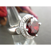 Garnet-Colored CZ & .925 Sterling Silver Coctail Ring - Size 6.5