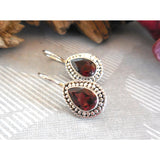 Garnet .925 Sterling Silver Fishhook Earrings