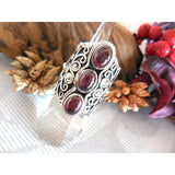 Garnet Three-Stone .925 Sterling Silver Ring - Size 8.25