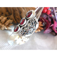Garnet Three-Stone .925 Sterling Silver Ring - Size 8.25