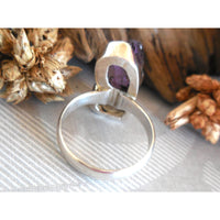 Herkimer Diamond (Quartz) & Amethyst Rough .925 Sterling Silver Bezel Ring - Size 7.50