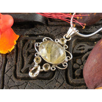 Golden Rutilated Quartz & Citrine Sterling Silver Pendant/Necklace