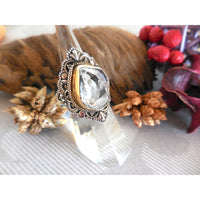 Two-Tone Herkimer Diamond (Quartz) .925 Sterling Silver Bezel Ring - Size 7.75