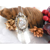 Two-Tone Herkimer Diamond (Quartz) .925 Sterling Silver Bezel Ring - Size 7.75