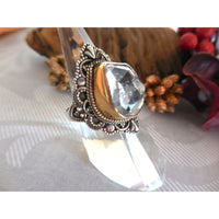 Two-Tone Herkimer Diamond (Quartz) .925 Sterling Silver Bezel Ring - Size 7.75