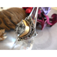 Two-Tone Herkimer Diamond (Quartz) .925 Sterling Silver Bezel Ring - Size 7.75