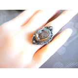 Two-Tone Herkimer Diamond (Quartz) .925 Sterling Silver Bezel Ring - Size 7.75