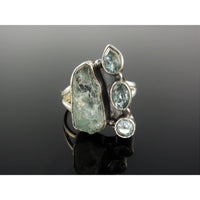 Aquamarine (Rough) and Blue Topaz Sterling Silver Ring - Size 8.5