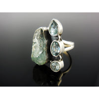 Aquamarine (Rough) and Blue Topaz Sterling Silver Ring - Size 8.5