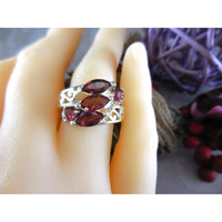 Marquis Garnet 5-Stone .925 Sterling Silver Ring - Size 7.75