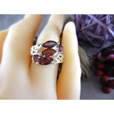 Marquis Garnet 5-Stone .925 Sterling Silver Ring - Size 7.75