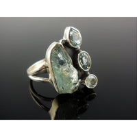 Aquamarine (Rough) and Blue Topaz Sterling Silver Ring - Size 8.5