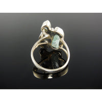 Aquamarine (Rough) and Blue Topaz Sterling Silver Ring - Size 8.5