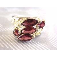 Marquis Garnet 5-Stone .925 Sterling Silver Ring - Size 7.75
