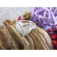 Golden Rutilated Quartz Heart-Shaped .925 Sterling Silver Bezel Ring - Size 6.25