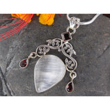Selenite & Garnet Sterling Silver Pendant/Necklace