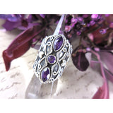 Amethyst 3-Stone .925 Sterling Silver Ring - Size 7