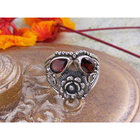 Garnet Sterling Silver Flower Ring - Size 8.30