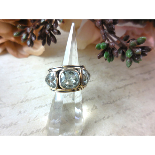 Green Amethyst 3-Stone .925 Sterling Silver Ring - Size 6.50