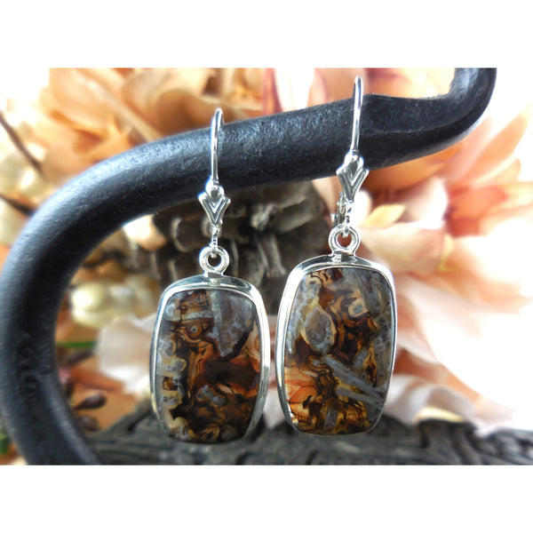Tube Agate Cabochon .925 Sterling Silver Earrings