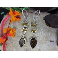Smoky Quartz & Citrine Sterling Silver Earrings