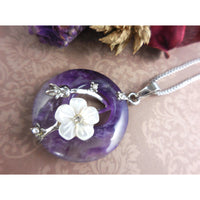 Amethyst, Mother-of-Pearl, and Crystal Stones Disc Stainless Steel Necklace