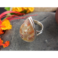 Tube Agate Sterling Silver Ring - Size 8.75