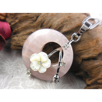Rose Quartz, Mother-of-Pearl, & Crystal Disc Stainless Steel Pendant/Necklace