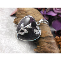 Amethyst Cabochon Chunky Heart Silver-Plated & Stainless Steel Necklace