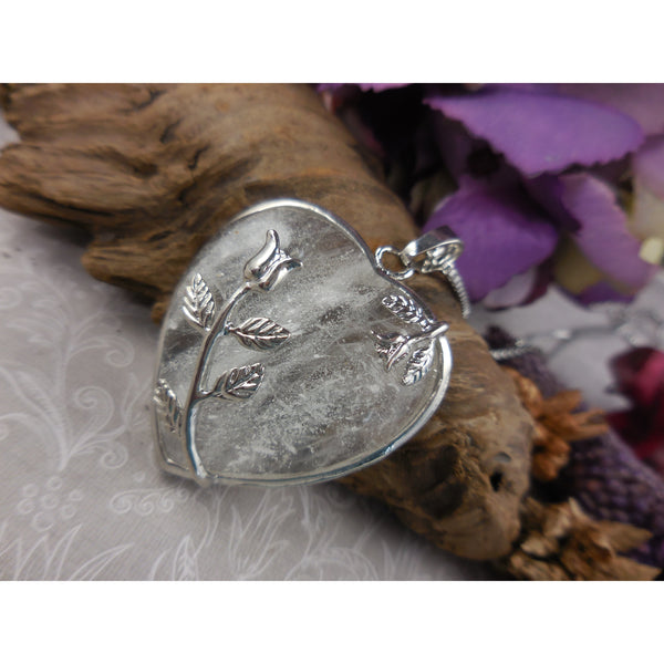 Crystal Quartz Cabochon Chunky Heart Silver-Plated & Stainless Steel Necklace