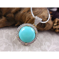 Turquoise & Natural White Zircon Two-Tone 14kt Gold Over Sterling Pendant/Necklace
