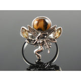 Tiger's Eye & Citrine Sterling Silver Fairy Ring - Size 8.5