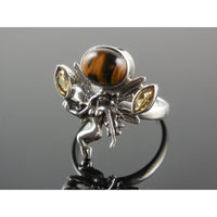 Tiger's Eye & Citrine Sterling Silver Fairy Ring - Size 8.5