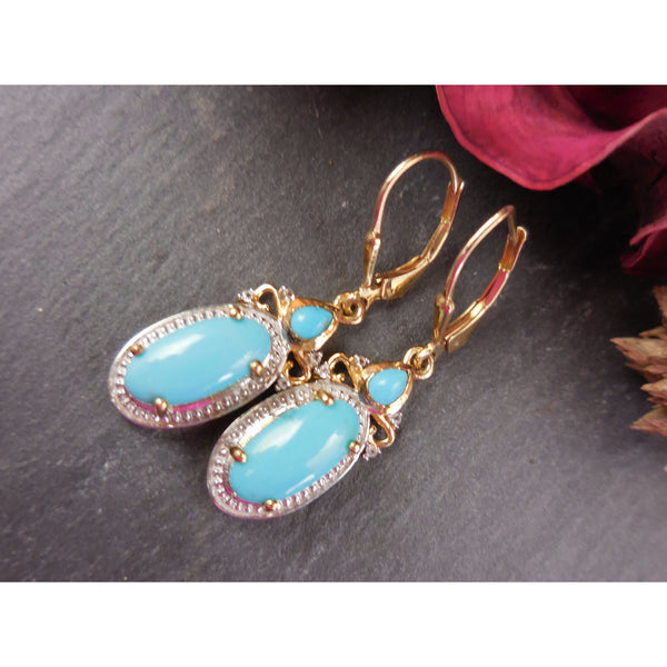 Turquoise & Natural White Topaz Two-Tone 14kt Gold Over Sterling Earrings