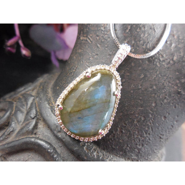 Labradorite & White Topaz Sterling Silver Pendant/Necklace