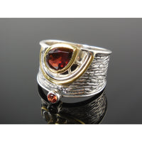 Garnet Sterling Silver Two-Tone (14kt Gold-Over-Sterling) Silver Ring - Sizes 6.5-10.5