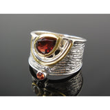 Garnet Sterling Silver Two-Tone (14kt Gold-Over-Sterling) Silver Ring - Sizes 6.5-10.5