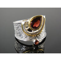 Garnet Sterling Silver Two-Tone (14kt Gold-Over-Sterling) Silver Ring - Sizes 6.5-10.5