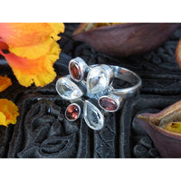 Garnet & White Topaz Sterling Silver Ring - Size 8