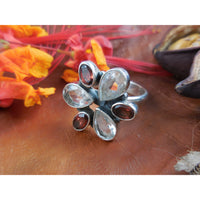 Garnet & White Topaz Sterling Silver Ring - Size 8