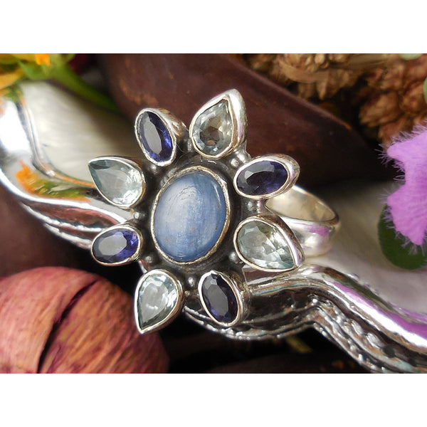Kyanite, Iolite, and Blue Topaz Sterling Silver Ring - Size 9